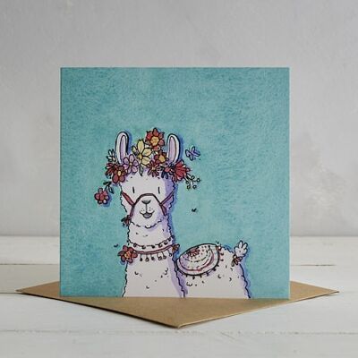 Biglietto di auguri Flower Power Llama 'Loretta' - blu