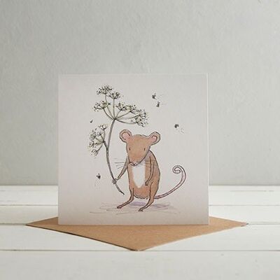 Ratón y tarjeta de felicitación de flores
