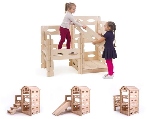Build & Play Montessori Wooden Playhouse - WITH a slide and WITH  stairs