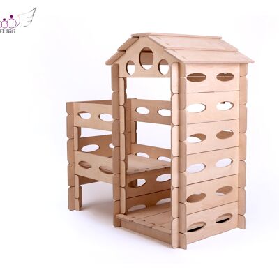 Build & Play Montessori Playhouse en bois - SANS toboggan et SANS escalier