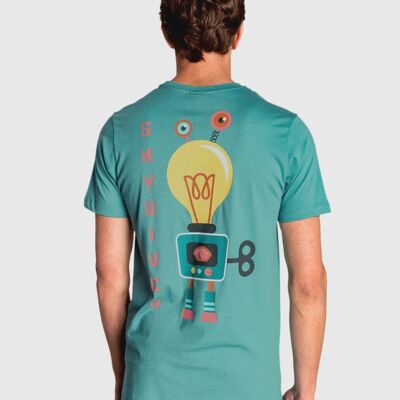 Grünes Kurzarm-T-Shirt für Herren mit Roboter
