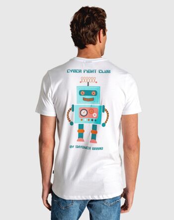 T-shirt homme blanc à manches courtes avec robot multicolore 1