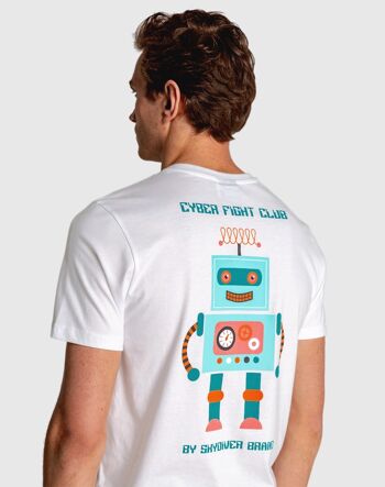 T-shirt homme blanc à manches courtes avec robot multicolore 3