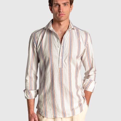 Camisa polera de hombre recta con rayas bordadas