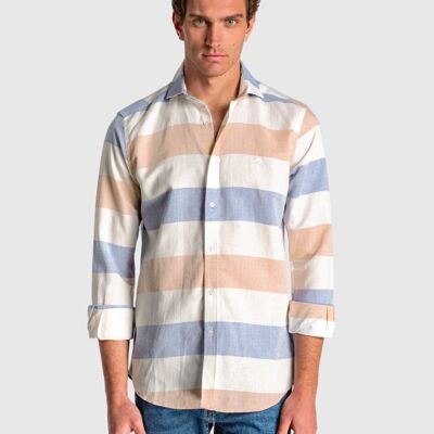 Camicia da uomo slim fit a righe orizzontali multicolore