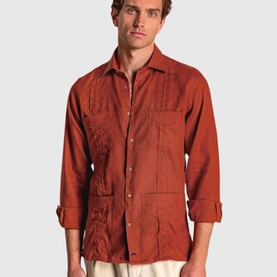 Camicia Guayabera per uomo color mattone
