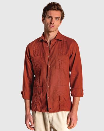 Chemise Guayabera pour homme de couleur brique 1