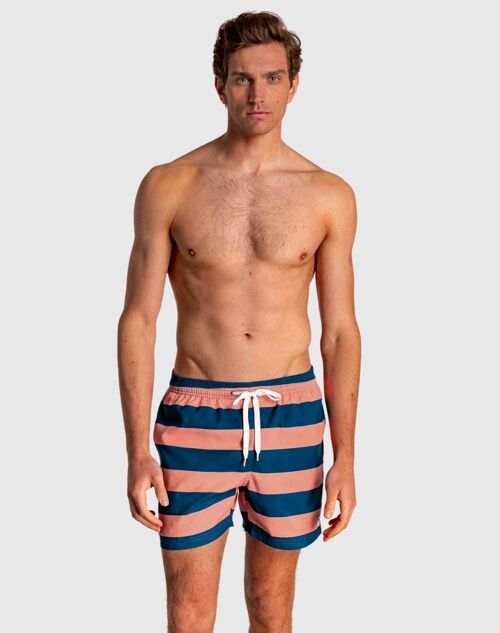 Bañador de bermuda de hombre con cintura elástica y estampado bicolor a rayas