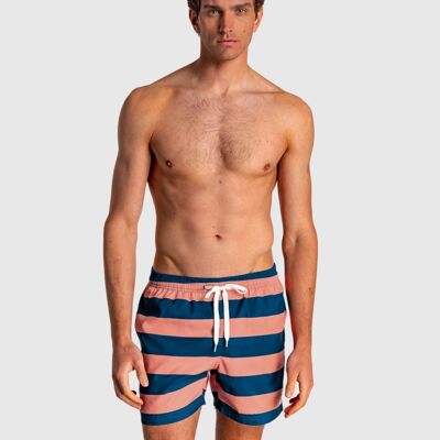 Men's Bermuda shorts with elastic waist and two-tone striped print