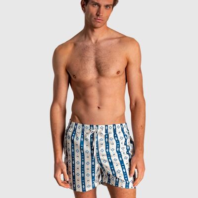 Men's Bermuda shorts with elastic waist and striped and geometric print