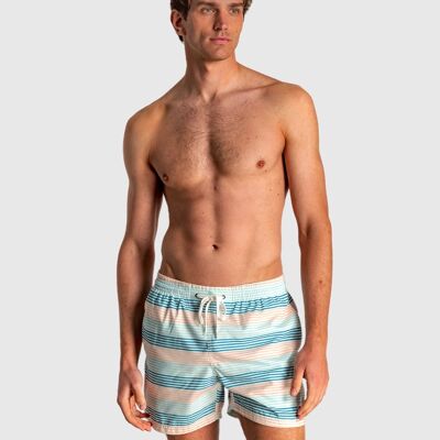 Men's Bermuda shorts with elastic waist and striped print