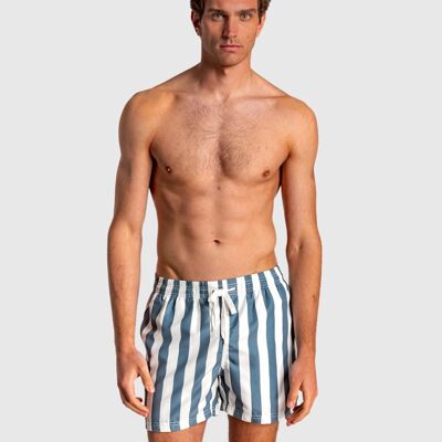 Swimsuit with elastic waist and two-tone stripe print