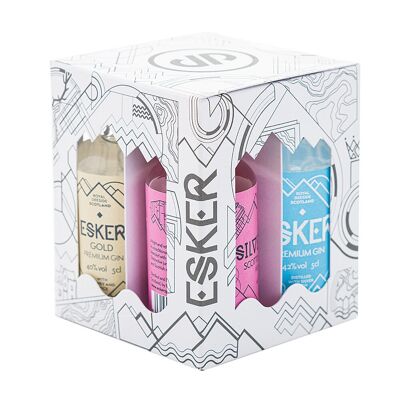 Esker Scottish Gin Miniatura Gift Set, 4 x 50ml London Dry Gin, Honey Gin, Orange Gin, Raspberry Gin. Hecho en Escocia