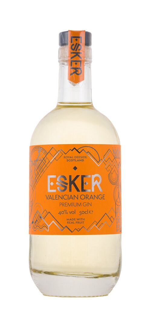 Esker Valencian Orange Gin, Premium Gin Made With Real Fruit, Flavoured Gin, Made in Scotland