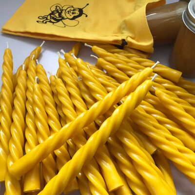Twisted Beeswax Taper Candle - Pure Beeswax and Cotton wick