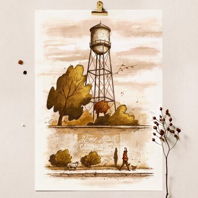 Wasserturm-Kunstdruck