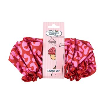 Bonnet de douche imprimé léopard rouge et rose avec bande ventrale 2