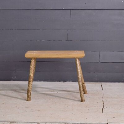 Rustic wooden stool, oak, with hazel wood leg