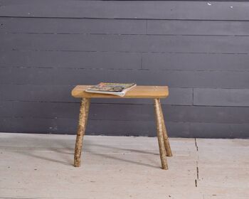 Tabouret en bois rustique, chêne, avec pied en noisetier 4