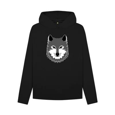 WOMEN'S WOLF RELAXED FIT HOODIE-Black