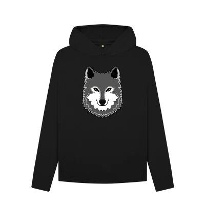 WOMEN'S WOLF RELAXED FIT HOODIE-Black