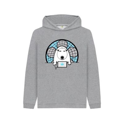 KIDS WORK FROM HOME POLAR BEAR PULLOVER HOODIE-Athletic Grey