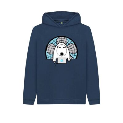 KIDS WORK FROM HOME POLAR BEAR PULLOVER HOODIE-Navy Blue