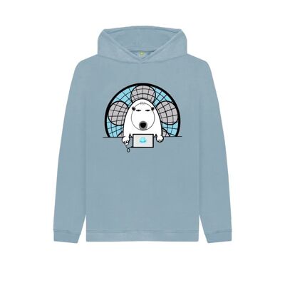 KIDS WORK FROM HOME POLAR BEAR PULLOVER HOODIE-Stone Blue