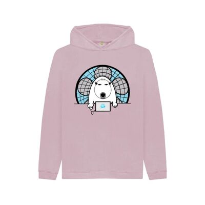 KIDS WORK FROM HOME POLAR BEAR PULLOVER HOODIE-Mauve
