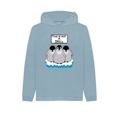 KIDS PROTESTING PENGUINS PULLOVER HOODIE-Stone Blue