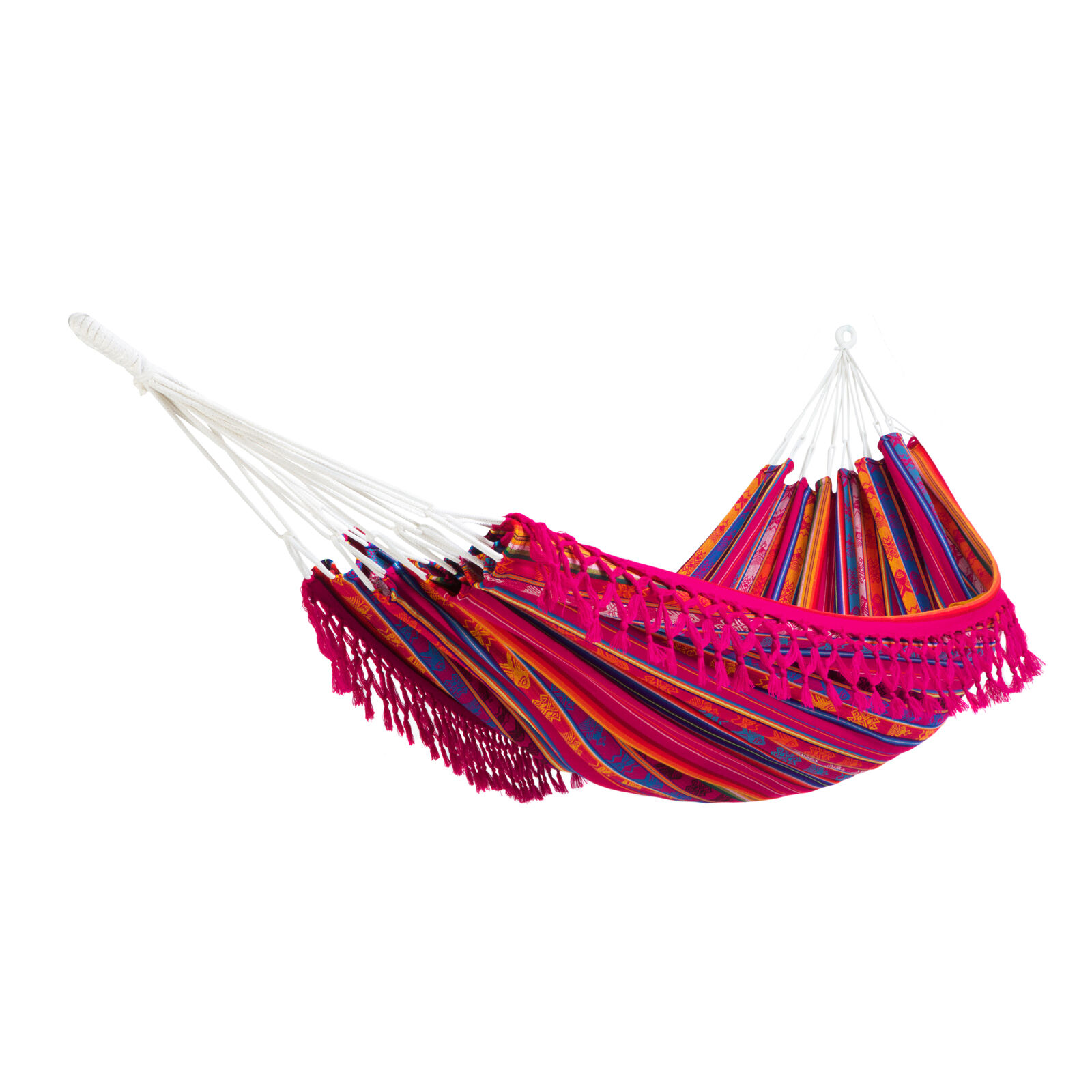 Hängematte La Otavaleña Fringe Fucsia, dickes Tuch, reine Baumwolle, handgefertigt in Ecuador