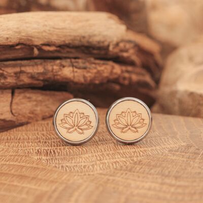 Aretes de Acero "Flor de Loto" | joyas de madera | madera de arce