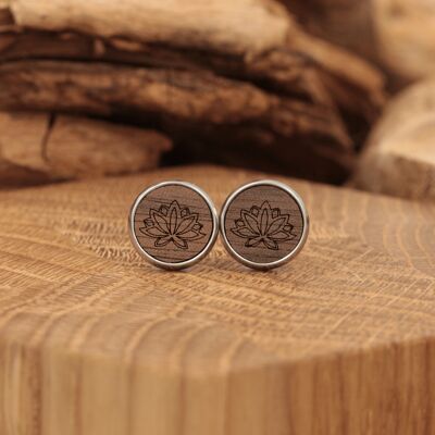 Steel Stud Earrings "Lotus Flower" | wooden jewelry | wood nut