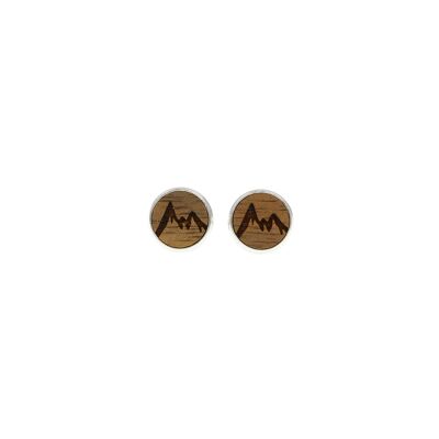Pendientes de botón acero "montaña" | joyas de madera | nuez de madera