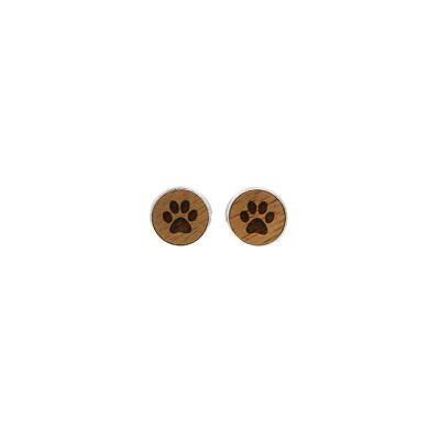 Pendientes de botón acero "pata" | joyas de madera | nuez de madera