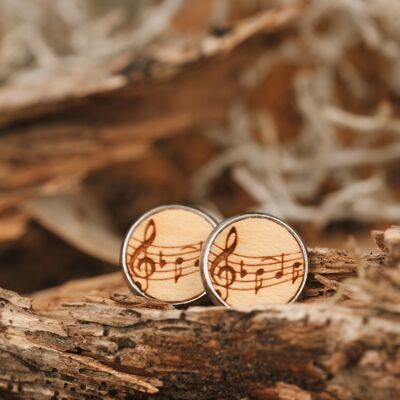 Steel Ear Studs "Notes" | wooden jewelry | wood maple