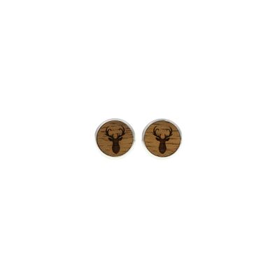 Pendientes de botón acero "ciervo" | joyas de madera | nuez de madera
