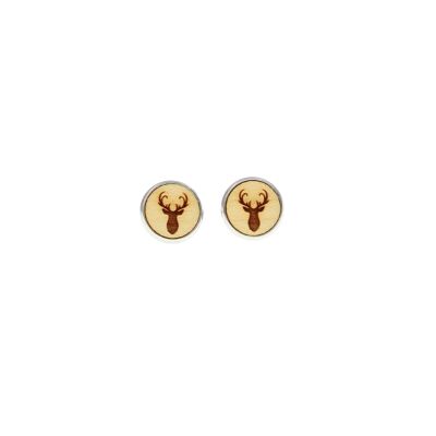 Pendientes de botón acero "ciervo" | joyas de madera | madera de arce