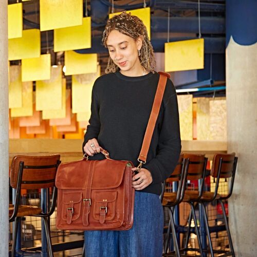 Large Brown Strap Style Leather Satchel Bag