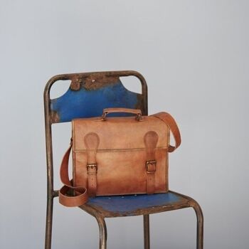 Grand cartable en cuir marron Old School 9