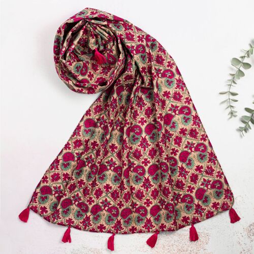 Pink floral cotton scarf