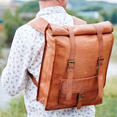 Grand sac à dos à roulettes en cuir