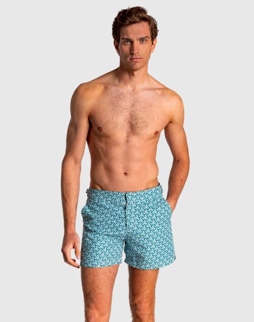 Bañador de bermuda de hombre con cintura rígida y estampado geométrico1