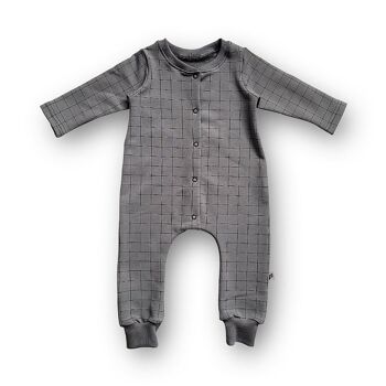 Onesie Grid (gris) - Manches longues/jambe 1