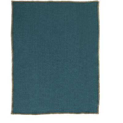 BLUE GREEN (PEACOCK) washed linen placemat with golden thread APOTHECA