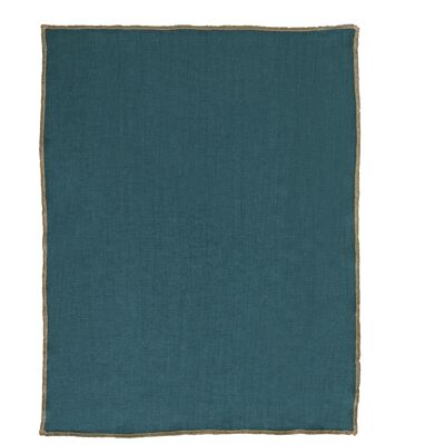 BLUE GREEN (PEACOCK) washed linen placemat with golden thread APOTHECA