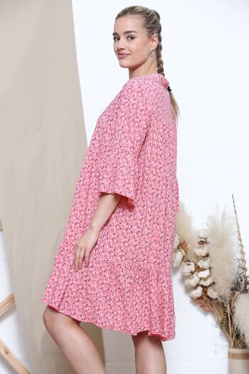 Robe volantée imprimé fleuri corail 2