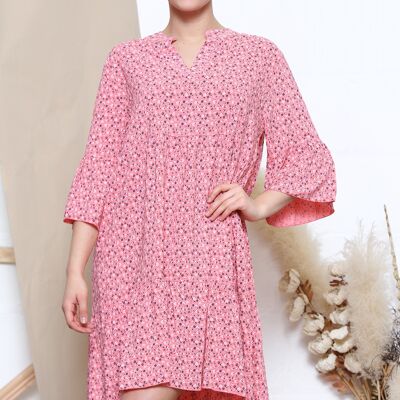 Robe volantée imprimé fleuri corail