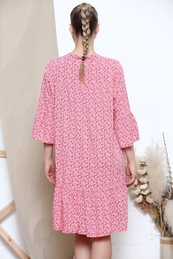 Robe volantée imprimé fleuri corail 3