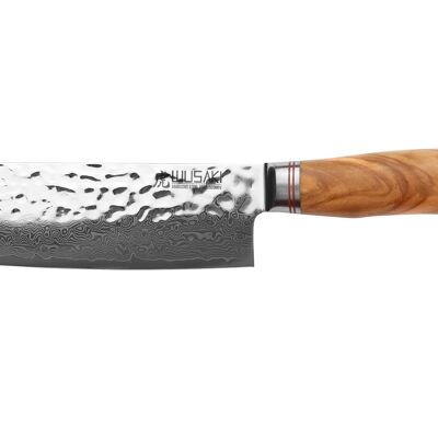 10Cr 17cm Damascus Nakiri Wusaki Knife Olive Wood Handle